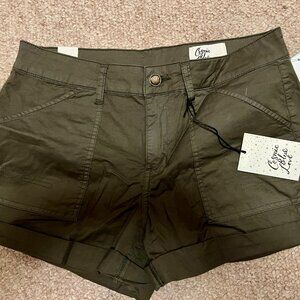 Olive green Cosmic Blue Love utility shorts, NWT